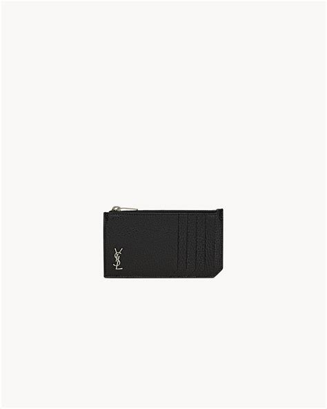 ysl fragment zipped card case in grained leather